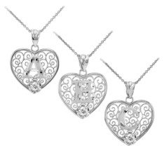 Sterling Silver Filigree Heart Letter Initial CZ Pendant Necklace - £28.24 GBP+