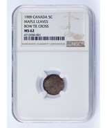 1909 Canada 5 Cents Maple Leaves Bow Tie Cross Graded by NGC as MS62 - $14,422.10 CAD