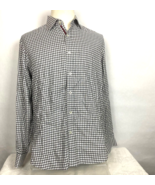 Bugatchi Uomo Dress Shirt Mens XL Shaped Fit Gray White Plaid 100% Cotton - £19.77 GBP