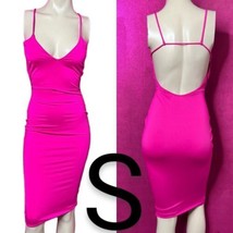 Classy Barbie Pink Cami Low Cut Backless Bodycon Midi Dress~Size S - £26.68 GBP