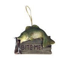 Bite Me 3-D Fishing Hanging Bass Ornament Resin Fish on Plaque Decorative - $15.05