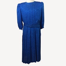 Vintage 80s Argenti Pure Plus Women Blue Accordion Pleat Day Dress Belt Size 16 - £70.88 GBP
