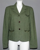The Limited Green Herringbone Velvet Trim Pockets Wool Blend Lined Blaze... - $27.99