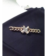 VINTAGE GOLDEN PIN BROOCH CHAIN BAR PIN WITH RHINESTONE STUDDED X - £22.12 GBP