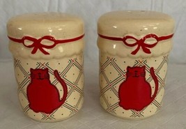 Vintage Ceramic Red Cats Salt &amp; Pepper Shakers Pillar Set 3.25” X 2.25” - £11.95 GBP