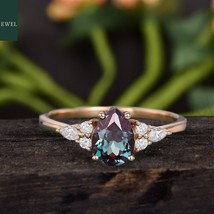 Vintage Pear shaped Alexandrite engagement ring rose gold marquise moiss... - £44.12 GBP