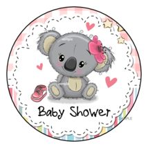 Koala Bear Baby Shower Stickers Tags Favors Labels 2.5&quot; Round (12 Count) Pink - $7.49