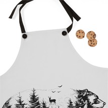 Stylish Poly Twill Apron with Black &amp; White Bear Forest Print, Perfect f... - £28.35 GBP