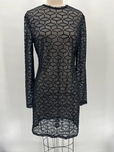 Shein Long Sleeve Sheer Bodycon Dress Sz XL Black Silver Geometric Pattern - $11.76