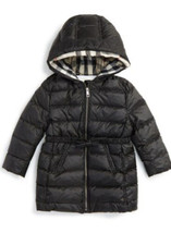 NWT 100% AUTH Burberry Big Girls' Janie Black Hooded Puffer Jacket Sz 14 - $493.02