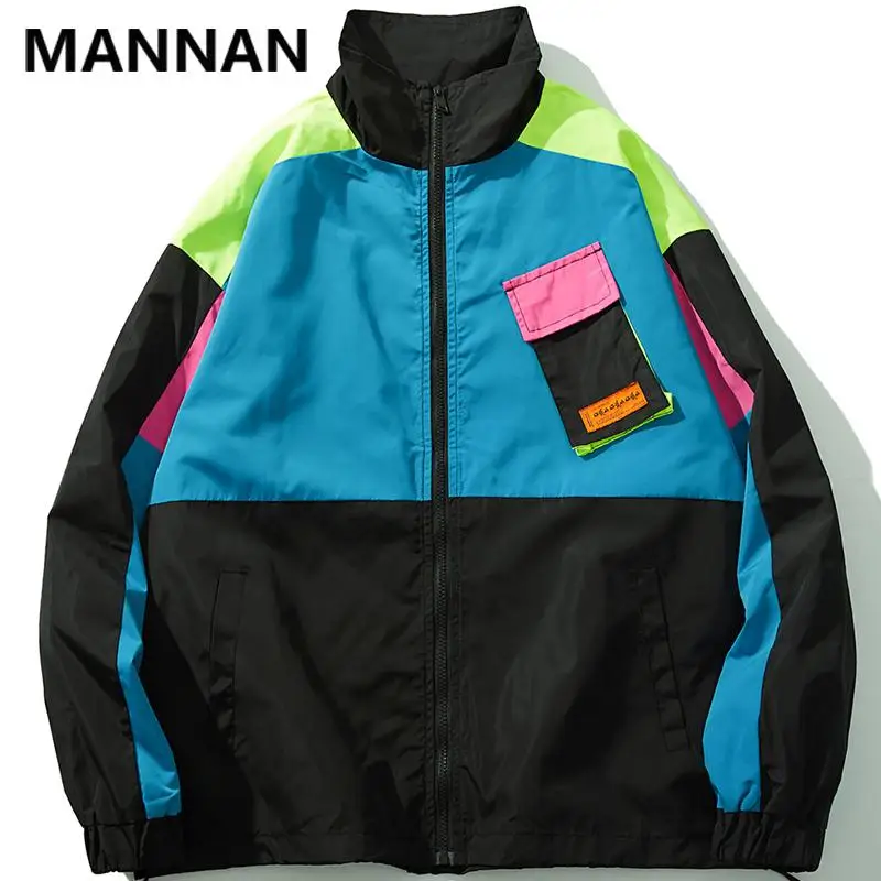 MN Vintage Color Block work Pocket Windbreaker Zip Up Track Jackets Outwear Men  - £219.27 GBP