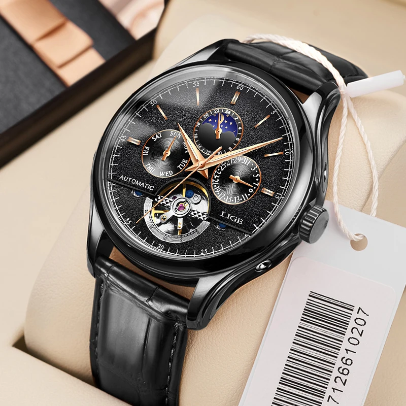 Watch 2022 LIGE Mens  Automatic Mechanical Watch Tourbillon  Clock Leather Casua - £74.86 GBP