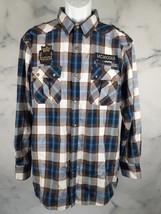Red Ape Casual Button Up Shirt Size 2XL Brown Blue Plaid Long Sleeve - $14.23