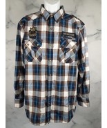 Red Ape Casual Button Up Shirt Size 2XL Brown Blue Plaid Long Sleeve - $261.47 MXN