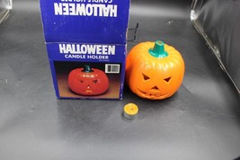 Halloween Earthenware Pumpkin Candle Holder Jack-O-Lantern W Box Walmart - £15.53 GBP