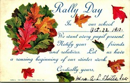 Rally Day Notification 1910 Fremont Ohio OH Autumn Leaves Postcard - $9.85