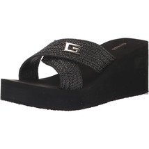 GUESS Women Wedge Heel Cross Strap Slide Sandals Danvi Size US 7M Black - £23.35 GBP