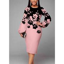 Women&#39;s Clothing Autumn Winter Office Lady Round Neck Slim Puff Sleeve F... - £49.14 GBP