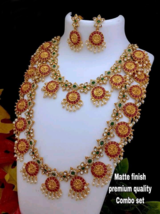 Indian Bollywood Women Matt Gold Plated Jewelry CZ AD Chain Necklace Bridal Set - £52.28 GBP