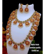 Indian Bollywood Women Matt Gold Plated Jewelry CZ AD Chain Necklace Bri... - £52.95 GBP