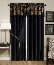 Royale 4-Piece Jacquard Floral Window Curtain/Drape Set, Black/Gold, From The - £51.92 GBP