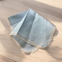 Vintage Baby Blue Handkerchief Hanky Hankie Lace Trim 10&quot; Linen - $183.41 MXN