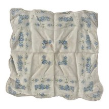 Vintage Blue Flowers LadiesWhite Floral Print Hankie Handkerchief  Hanky READ - £11.13 GBP