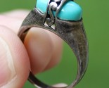 antique STERLING SILVER &amp; BLUE TURQUOISE ladies ring &quot;PD&quot; band .925 size 8 - $34.99