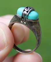 antique STERLING SILVER &amp; BLUE TURQUOISE ladies ring &quot;PD&quot; band .925 size 8 - £27.40 GBP