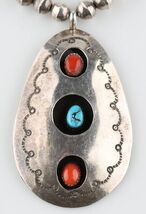 Silver Navajo Shadow Box Pendant w/ Turquoise and Coral Cabochons &amp; silv... - $1,469.13