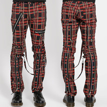 Tripp Punk Goth Rock Zipper Mens Bondage Skinny Jeans Pant Black Red Plaid SZ 34 - £73.37 GBP