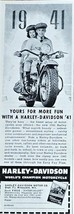 1941 HARLEY-DAVIDSON - 1940 Vintage Print Ad - World Champion Motorcycle... - $13.03