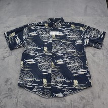 Puritan Shirt Mens L Navy Blue Short Sleeve Button Up Hawaiian Island Top - £17.81 GBP