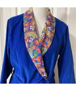 Vintage Robe Evelyn Pearson Corduroy Sz M Long Tie Belt Blue Colorful Co... - $67.06 CAD