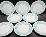 8 Grosvenor Debutante Salad Plates Set Vintage Platinum Trim Blue Floral... - $132.33