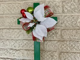 Christmas Cemetery Cross: Poinsettia grave flowers, Winter Grave Decoration - $26.00