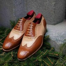 Handmade Men Spectator shoes, Men tan and beige formal shoes, Men dress shoes - £120.26 GBP+