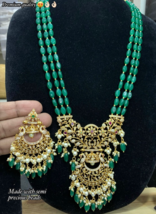 Indian Bollywood Style CZ AD Gold Plated Green Jewelry Pearl Chain Necklace  Set - £105.91 GBP