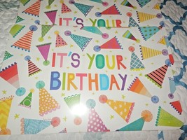New Set 4 Happy Birthday Party Hats Placemats Plastic Counter Art 17&quot; X 11&quot; - £15.78 GBP