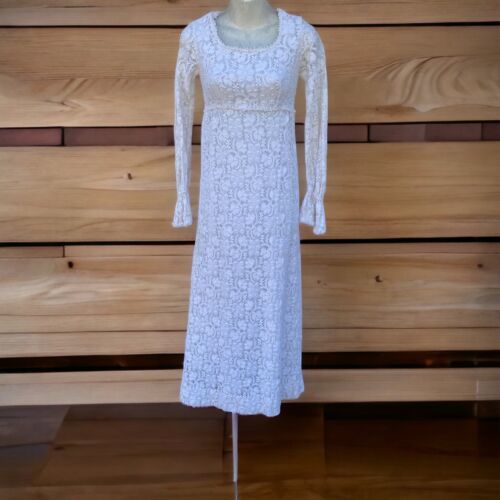 Primary image for Lang Originals maxi Dress white Floral Lace  Scoop Neck Vintage XS cottagecore