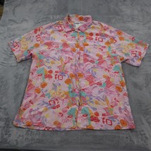 First Issue Shirt Womens 14 Pink Short Sleeve Collar Pocket Floral Button Top - £17.99 GBP