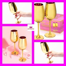Barbie X Dragon Glassware Dreamhouse Golden Stemmed Wine Glasses Set Of 2 - £27.68 GBP
