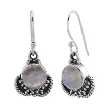 925 Silver Fish Hook Earrings Round Moonstone Charm - £20.69 GBP