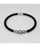 925 Sterling Silver Bead Black Rubber Bracelet Sterling Clasp - $19.95