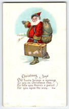 Santa Claus Holds Suitcase Walks In Snow Christmas Joys Postcard Bergman... - $19.00