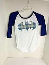 DC Comics Womens Sz S Batman Tee Baseball Jersey Shirt Top Plaid - £12.42 GBP