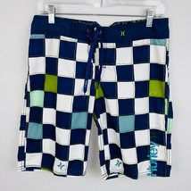 Hurley Mens 5 Green Blue White Plaid Swim Trunks 31 Inch Waist - £17.11 GBP