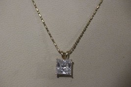 14K Yellow Gold Princess Cut Clear Stone (CZ) Pendant on Fancy Beaded Chain 16&quot; - £238.95 GBP