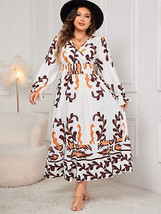 Plus Size Printed Surplice Flounce Sleeve Dress - $37.48