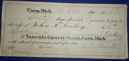Victorian Promissory Note To The Tuscola County Bank Caro Mich 1903 - $37.88 MXN